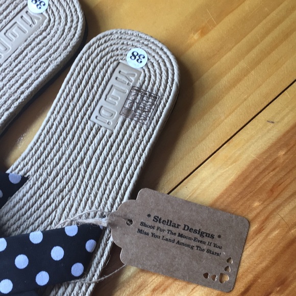 New! Espadrille Polka Dot Strap Summer Slide Sandals Flip flip - Picture 6 of 8